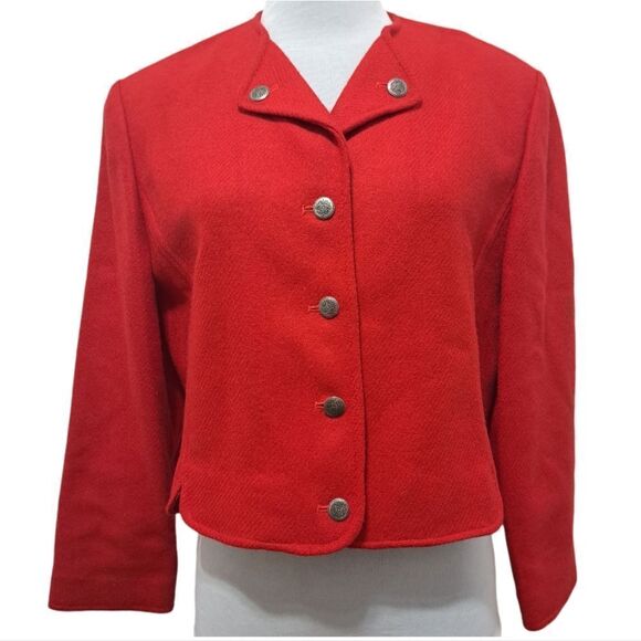 Vintage Pendleton Virgin Wool Cropped Jacket Red Size 14 - Picture 5 of 16